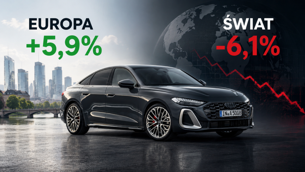 Audi na tle porównania wyników sprzedaży Q1 2026 Europa plus 5,9 procent świat minus 6,1 procent. Audi wyniki sprzedaży 2026