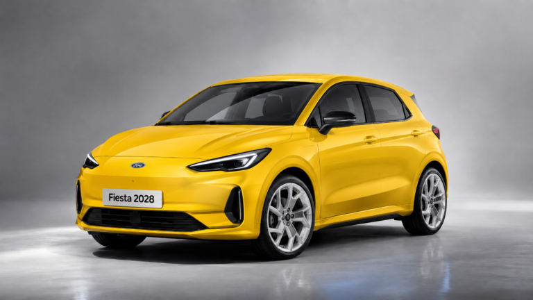 Nowy Ford Fiesta jako elektryczny następca modelu w żółtej wizualizacji