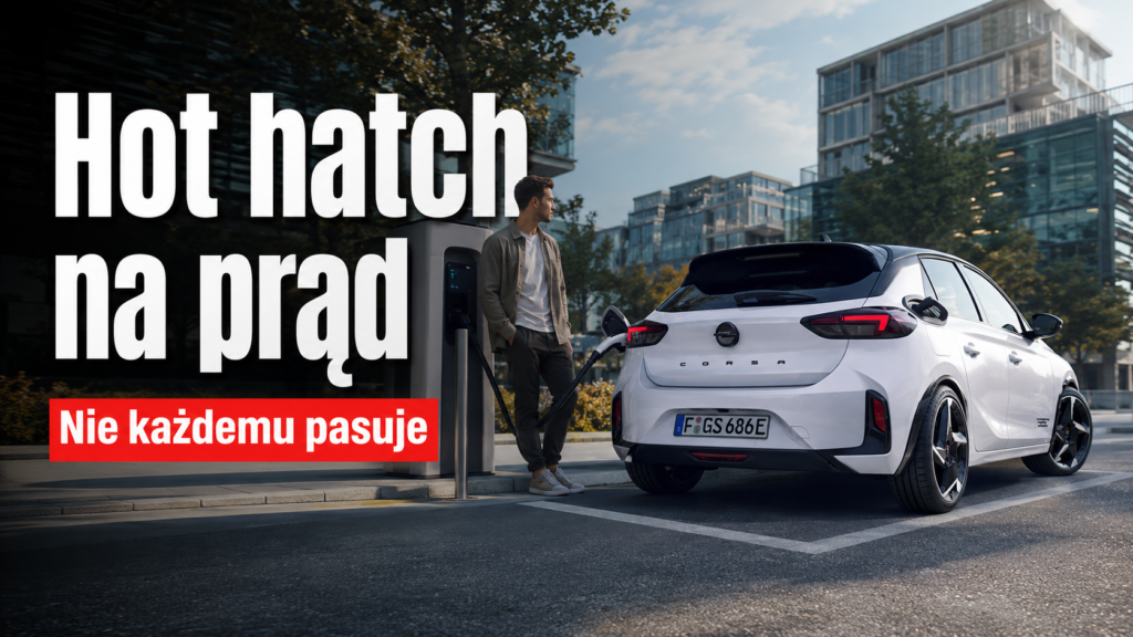 opel corsa gse ladowanie miejskie lifestyle Opel Corsa GSE podłączony do stacji ładowania w mieście, w tle nowoczesna architektura.