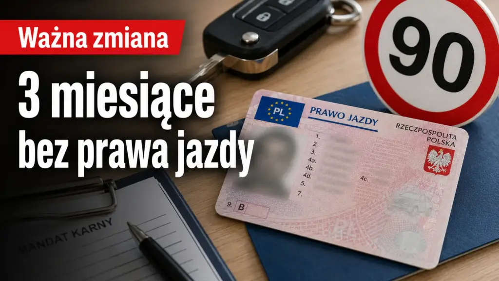 Polskie prawo jazdy i kluczyki do samochodu na tle druku mandatu karnego.