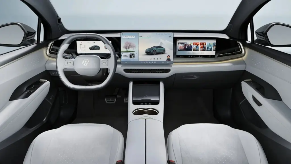 Wnętrze Volkswagena ID. Unyx 07 z dużym ekranem multimedialnym