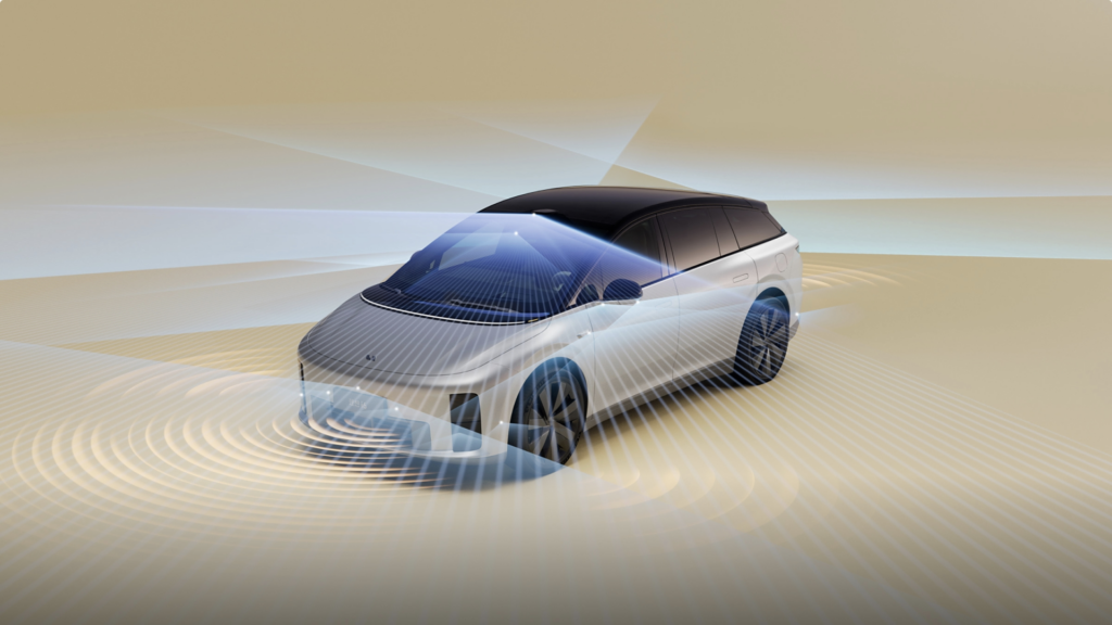 Li Auto i6 z wizualizacją systemów wspomagania jazdy i czujników