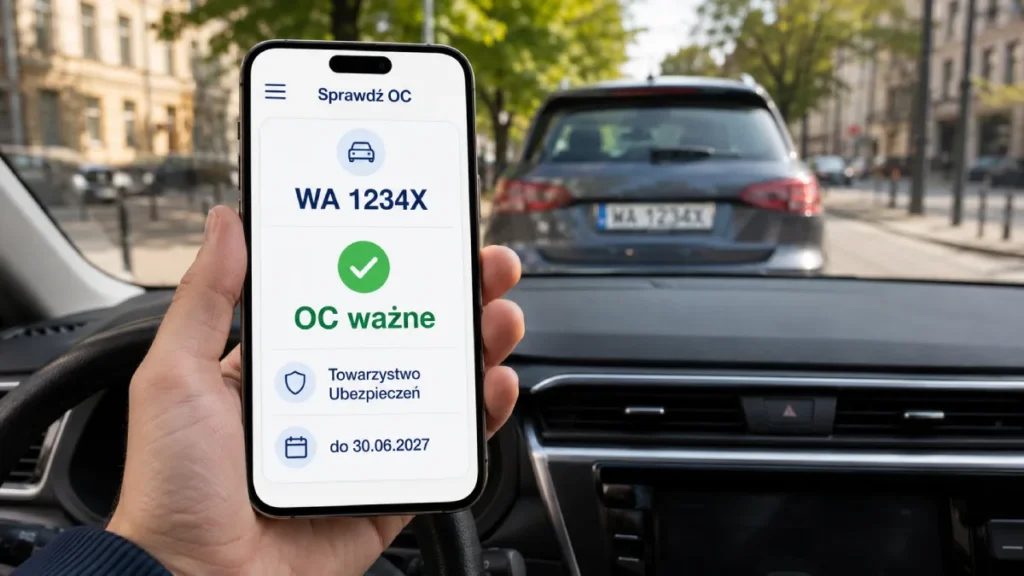 Kierowca sprawdza polisę OC drugiego pojazdu po niewielkiej kolizji drogowej