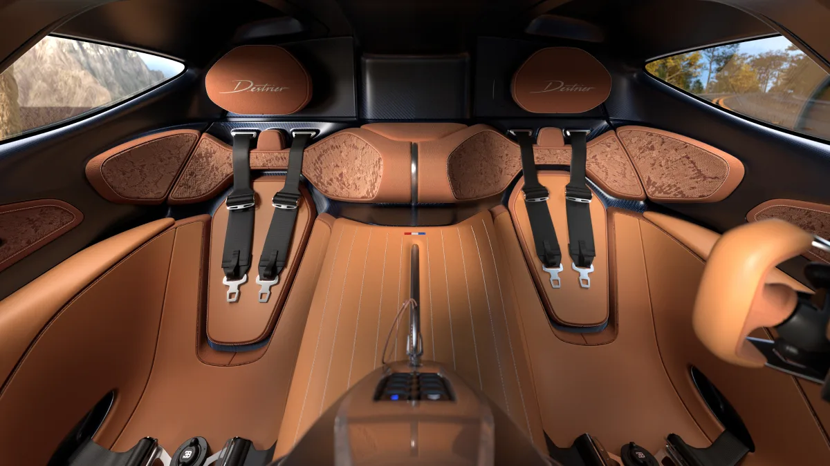 Fotele i wnętrze Bugatti Destrier z oznaczeniem modelu