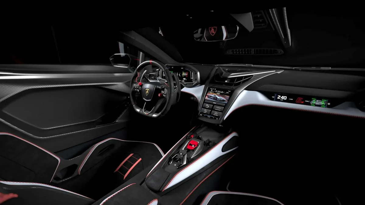 Wnętrze Lamborghini Revuelto SV z cyfrowym kokpitem
