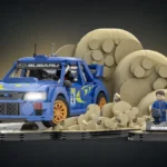 LEGO Subaru Impreza WRC z minifigurką Colina McRae na dioramie rajdowej