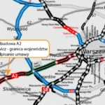 Mapa rozbudowy autostrady A2 na odcinku Łowicz granica województw