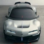 Alpine A310 Vision widziane od przodu i z góry, z niską maską, wąskimi reflektorami LED i szerokimi nadkolami