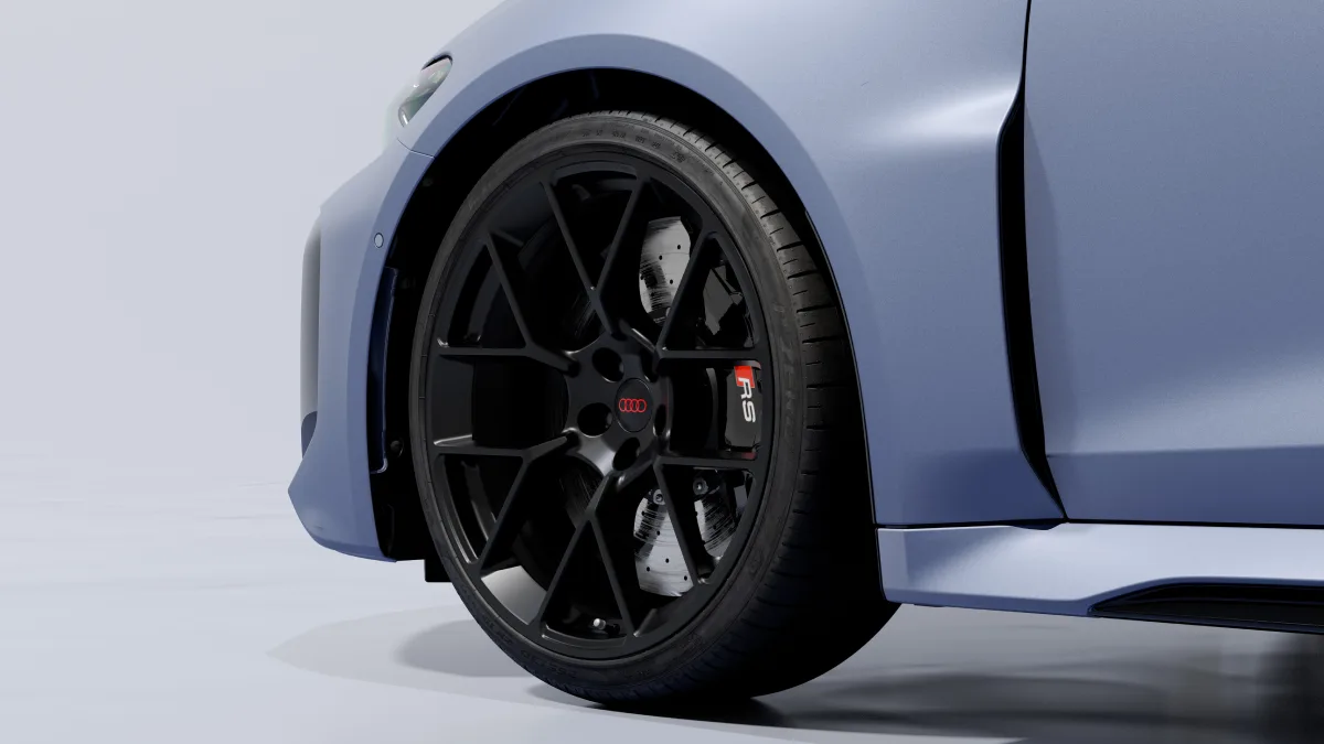 Czarna felga Audi RS 5, perforowana tarcza hamulcowa i zacisk RS
