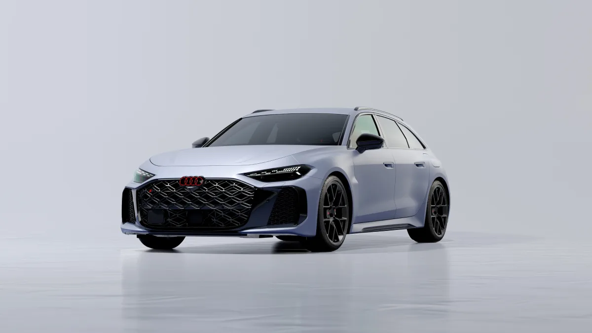 Audi RS 5 Avant z przodu pod kątem, z czarną osłoną Singleframe