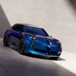 DS F3VER Concept w ujęciu z przodu i boku, z niebieskim nadwoziem Cosmic Blue, pionowymi światłami LED i dużymi felgami